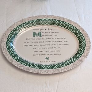 18" Melamine Oval Serve Tray Green Irish Blessing Tableware Wall Art Like New